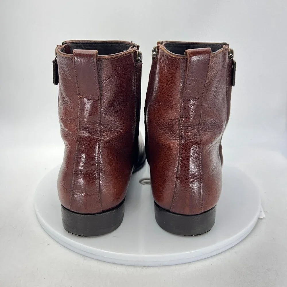Sergio Rossi Chelsea Women Size US 7 UK 6 Ankle Boot Brown Leather Side Zip